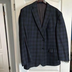 Joseph Banks Reserve wool Dark Grey Blazer with blue, black and grey strips.